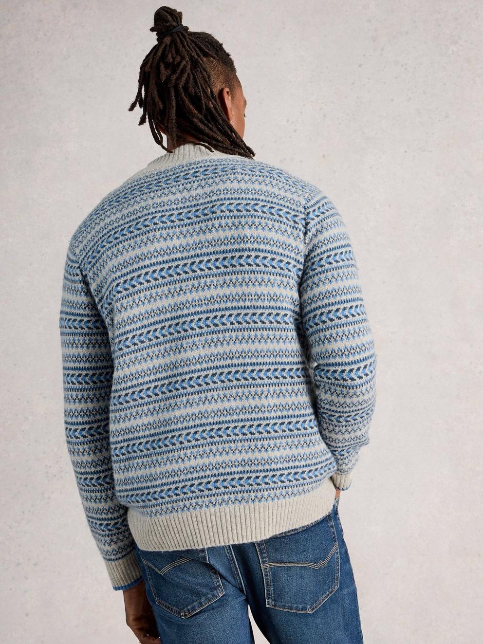 Kendal Fairisle Funnel Neck in GREY MLT - MODEL BACK