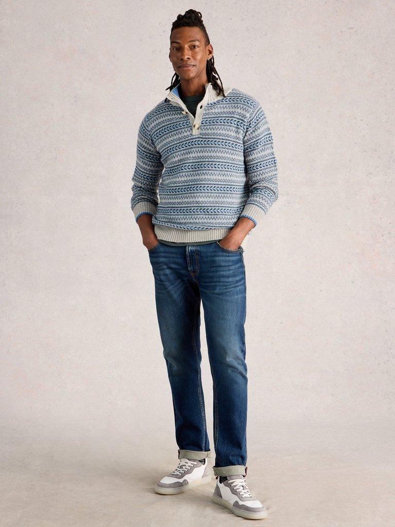 Kendal Fairisle Funnel Neck in GREY MLT - MODEL FRONT