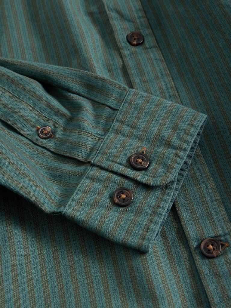 Bruton Striped Shirt in DUS GREEN - FLAT DETAIL