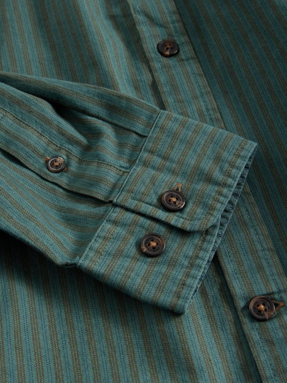 Bruton Striped Shirt in DUS GREEN - FLAT DETAIL