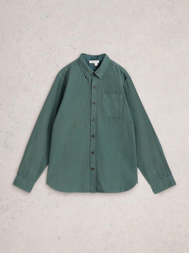 Bruton Striped Shirt in DUS GREEN - FLAT FRONT