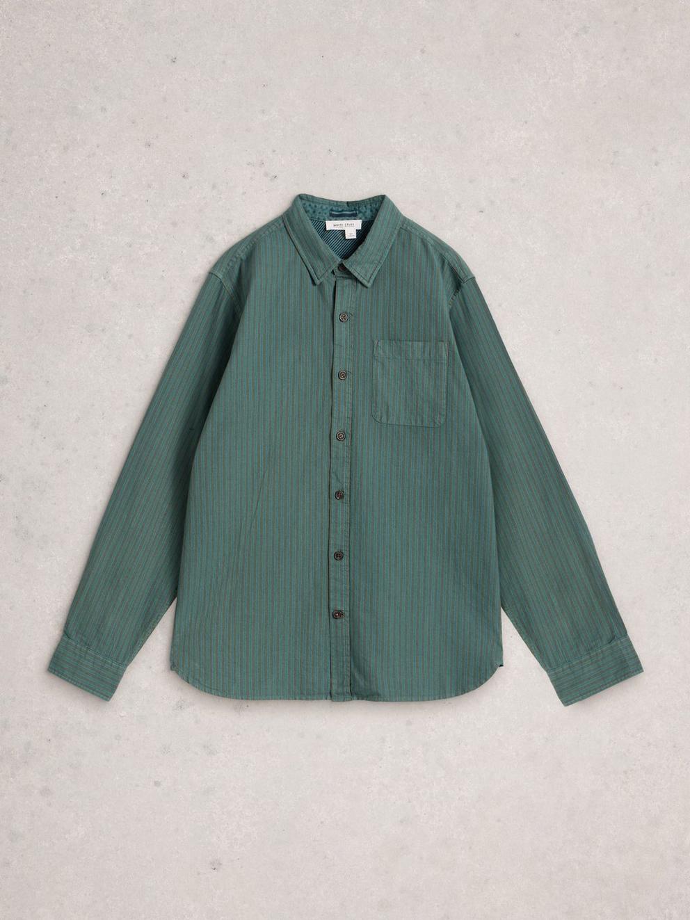 Bruton Striped Shirt in DUS GREEN - FLAT FRONT