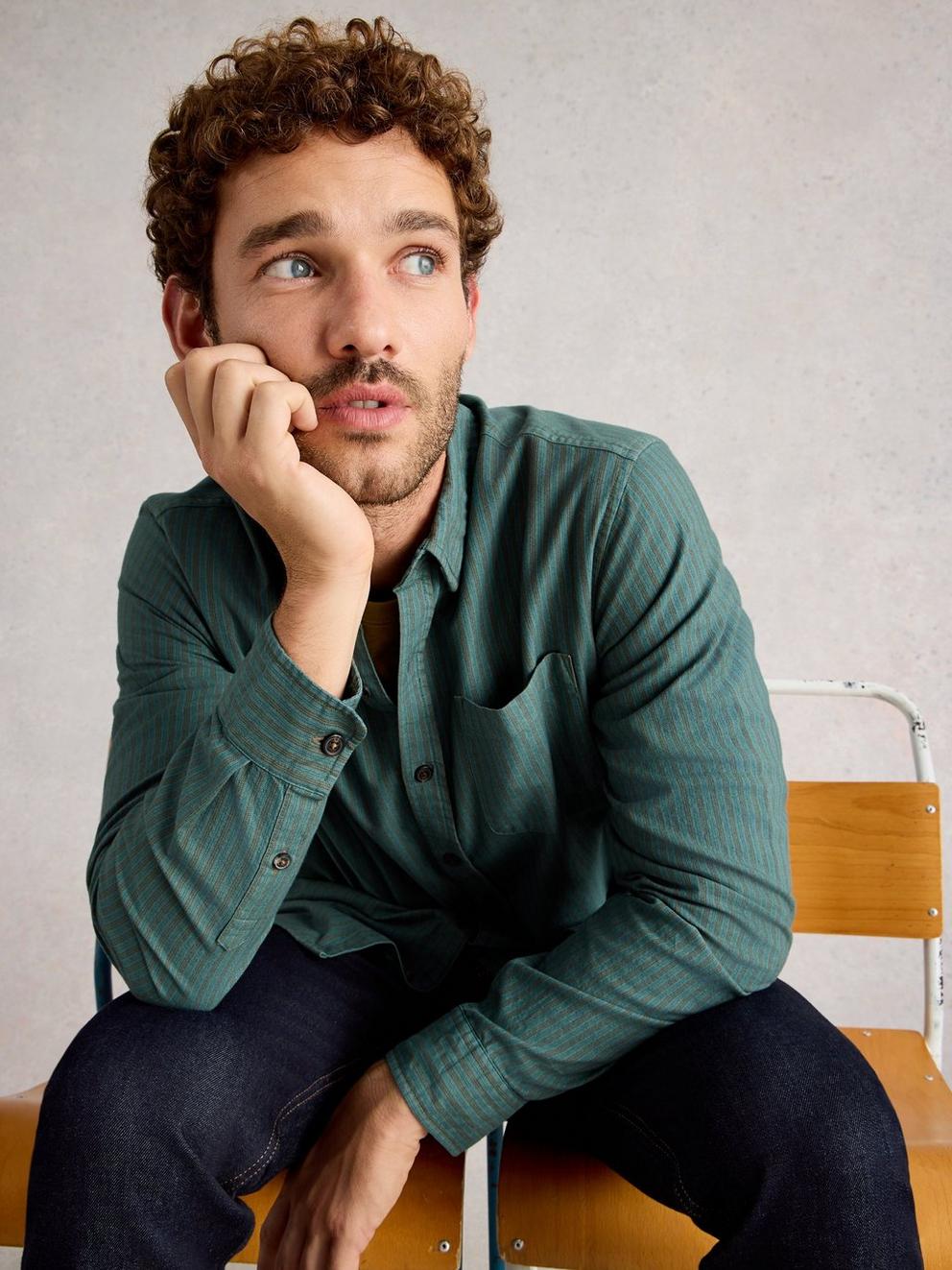 Bruton Striped Shirt in DUS GREEN - LIFESTYLE