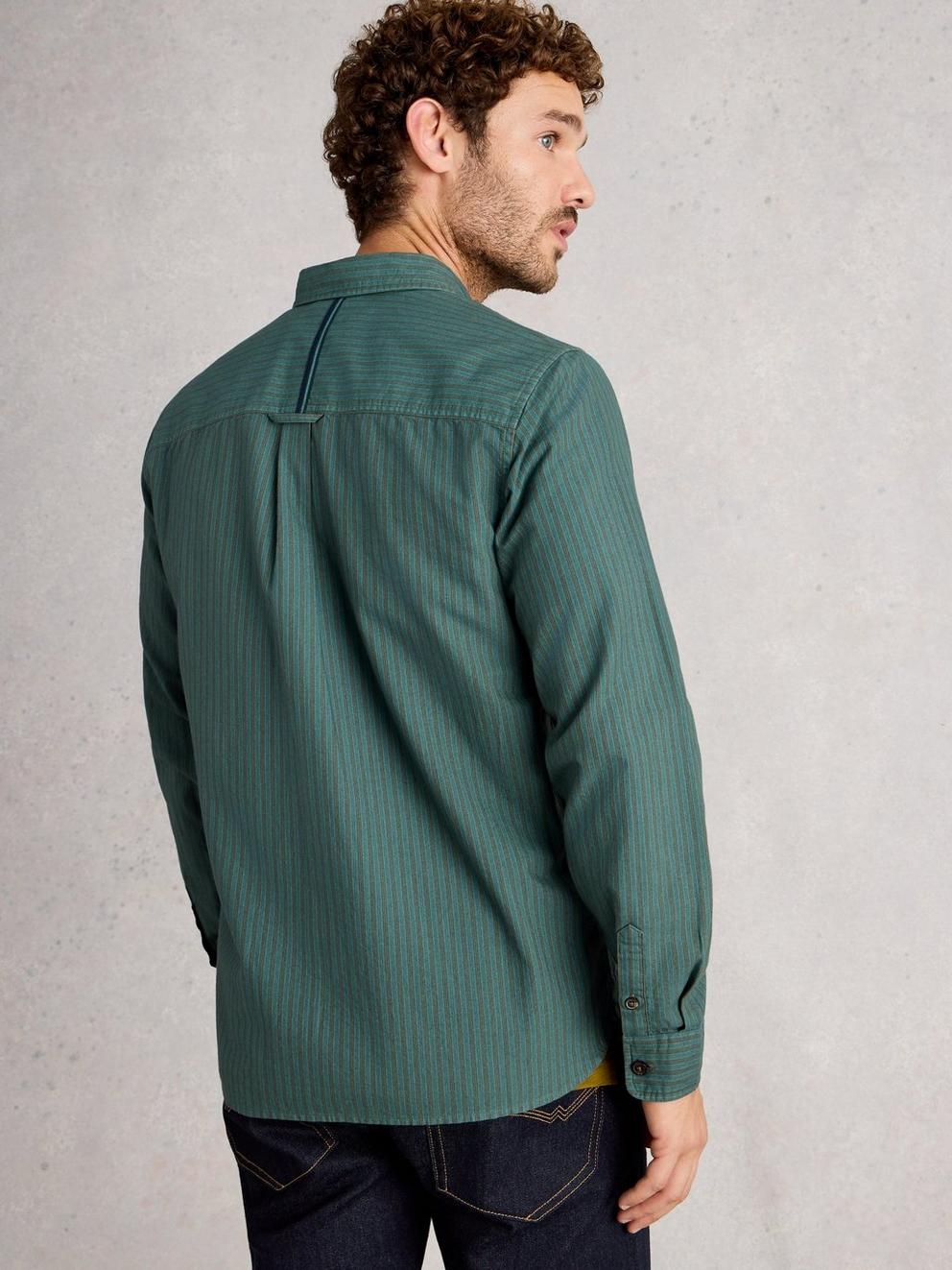 Bruton Striped Shirt in DUS GREEN - MODEL BACK