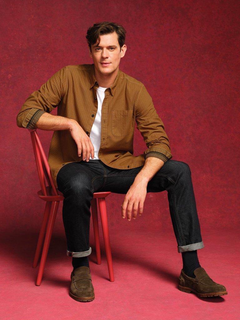 Bruton Striped Shirt in MID TAN - MIXED