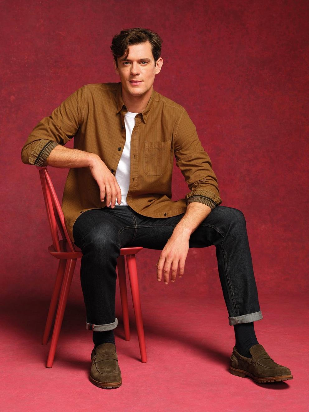 Bruton Striped Shirt in MID TAN - MIXED