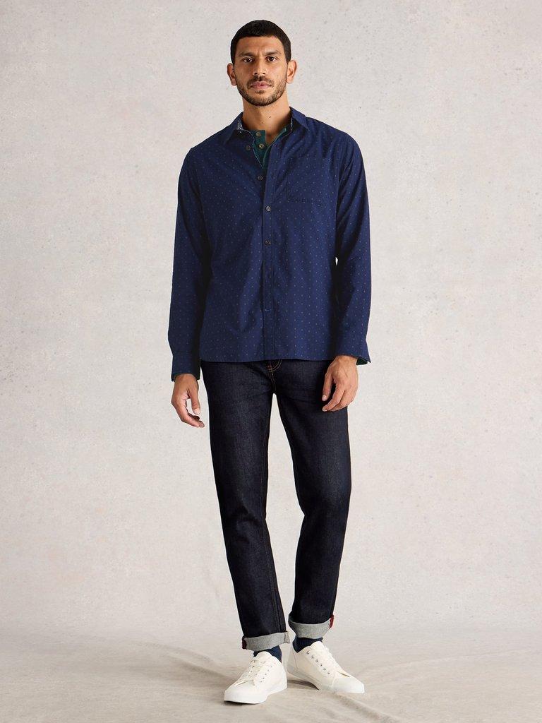 Multi Spot Shirt in NAVY MULTI - MODEL FRONT