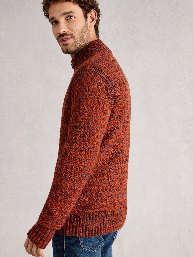 Albany Twisted Button Neck in DK ORANGE - MODEL BACK