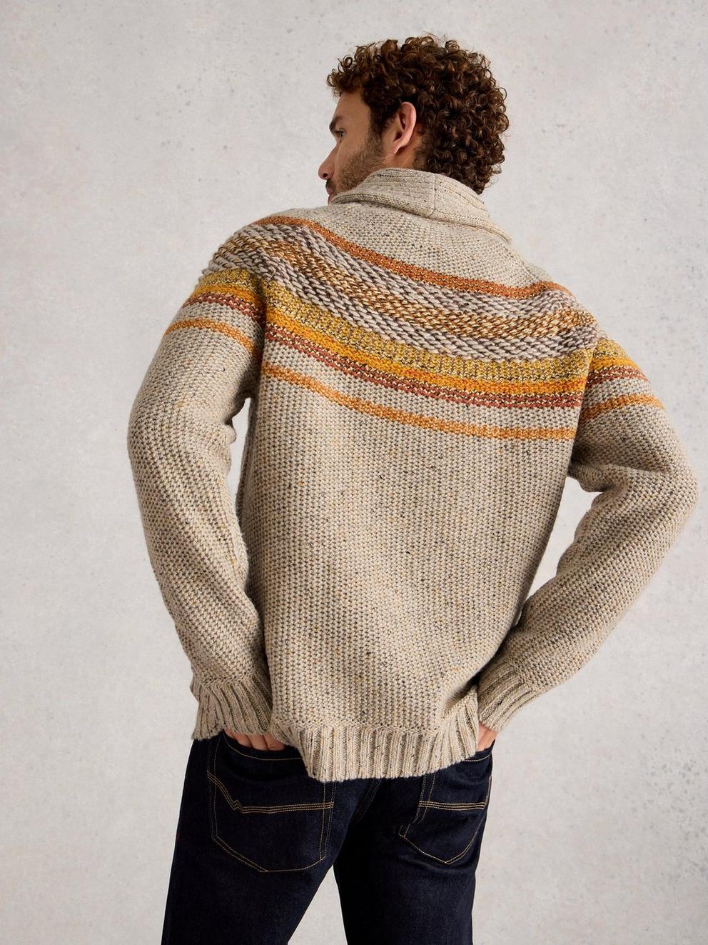 York Texture Shawl Neck in NAT MLT - MODEL BACK