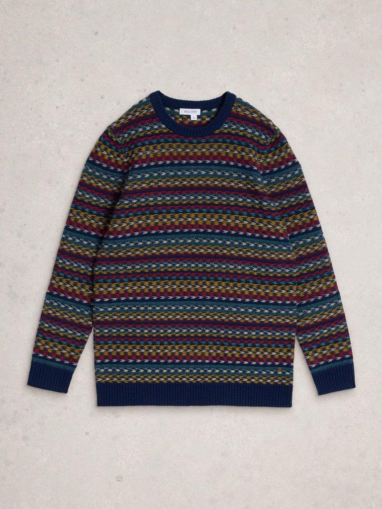 Lincoln Multi Stripe Crew Neck in NAVY MULTI - FLAT FRONT