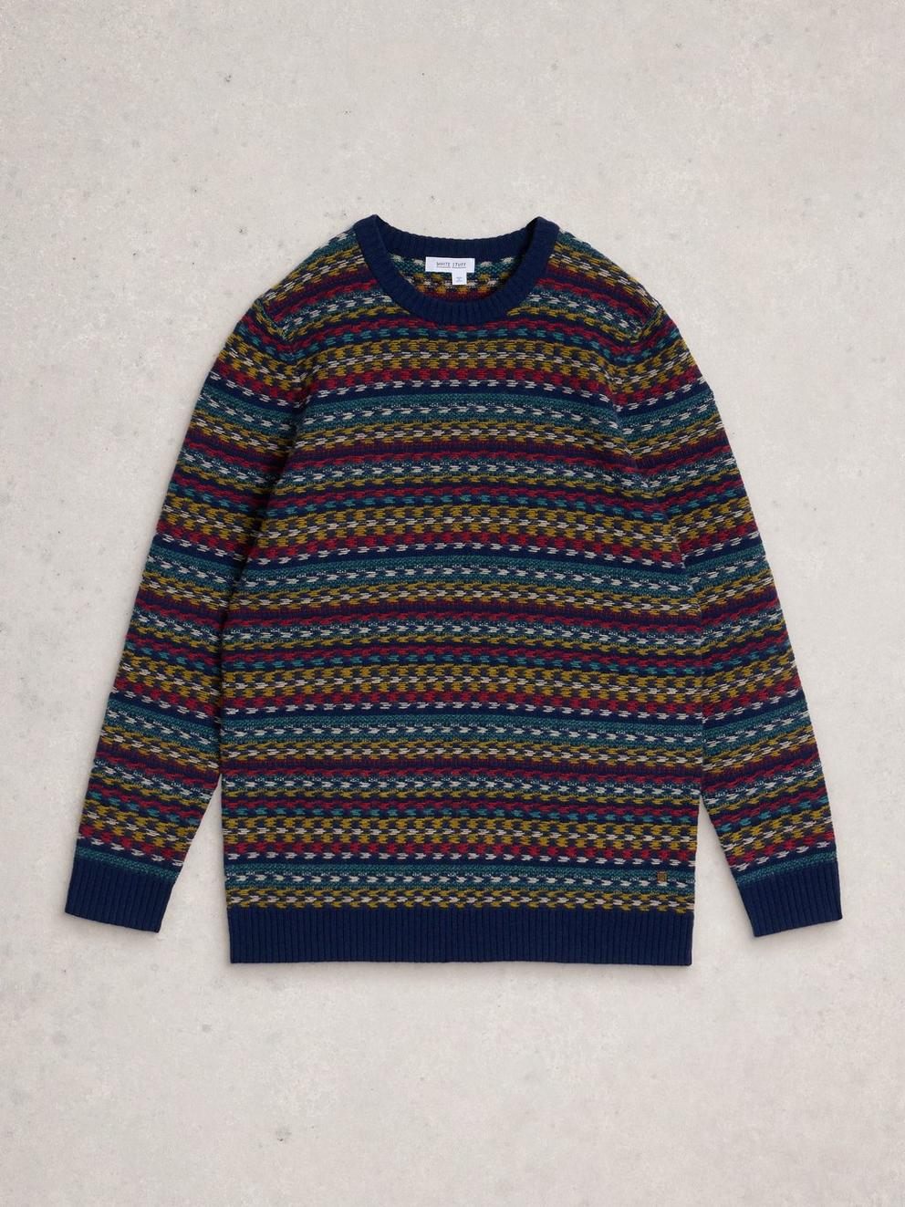Lincoln Multi Stripe Crew Neck in NAVY MULTI - FLAT FRONT