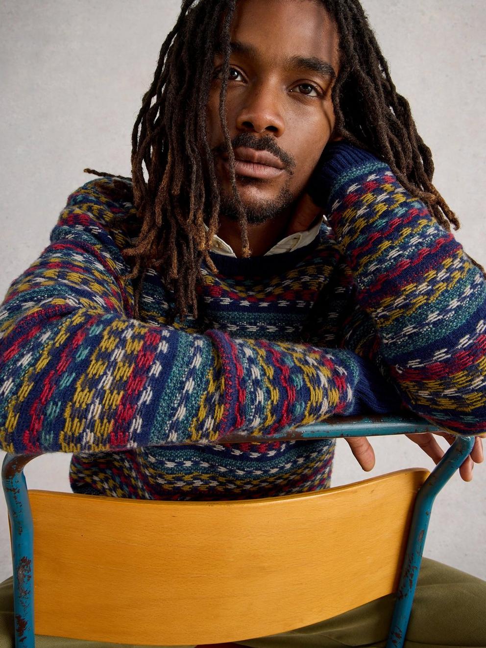 Lincoln Multi Stripe Crew Neck in NAVY MULTI - LIFESTYLE