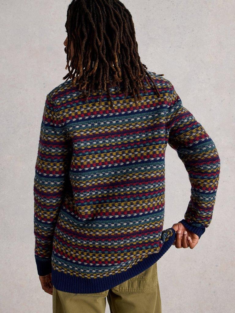 Lincoln Multi Stripe Crew Neck in NAVY MULTI - MODEL BACK