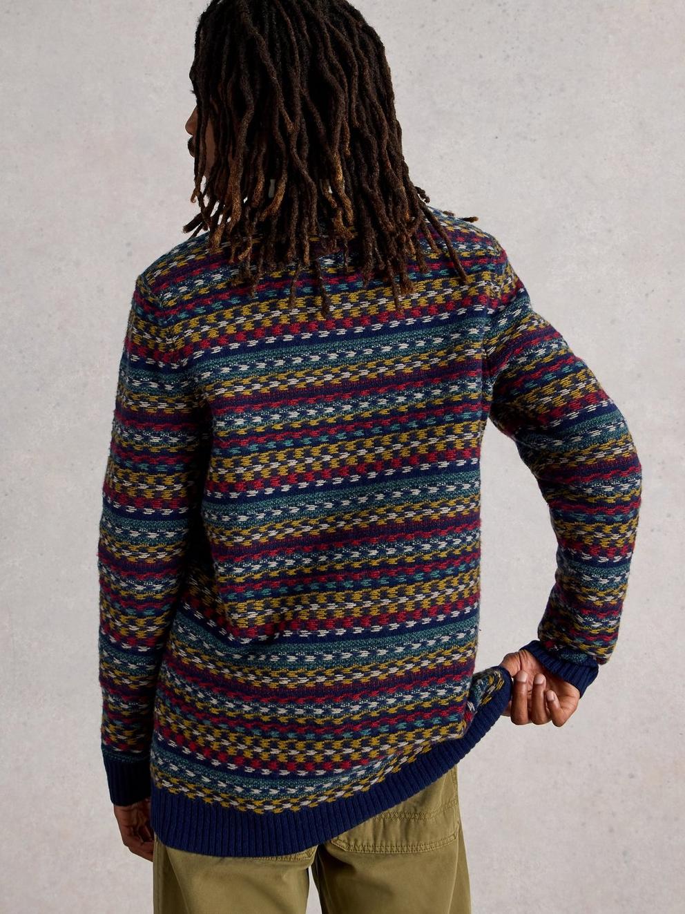 Lincoln Multi Stripe Crew Neck in NAVY MULTI - MODEL BACK