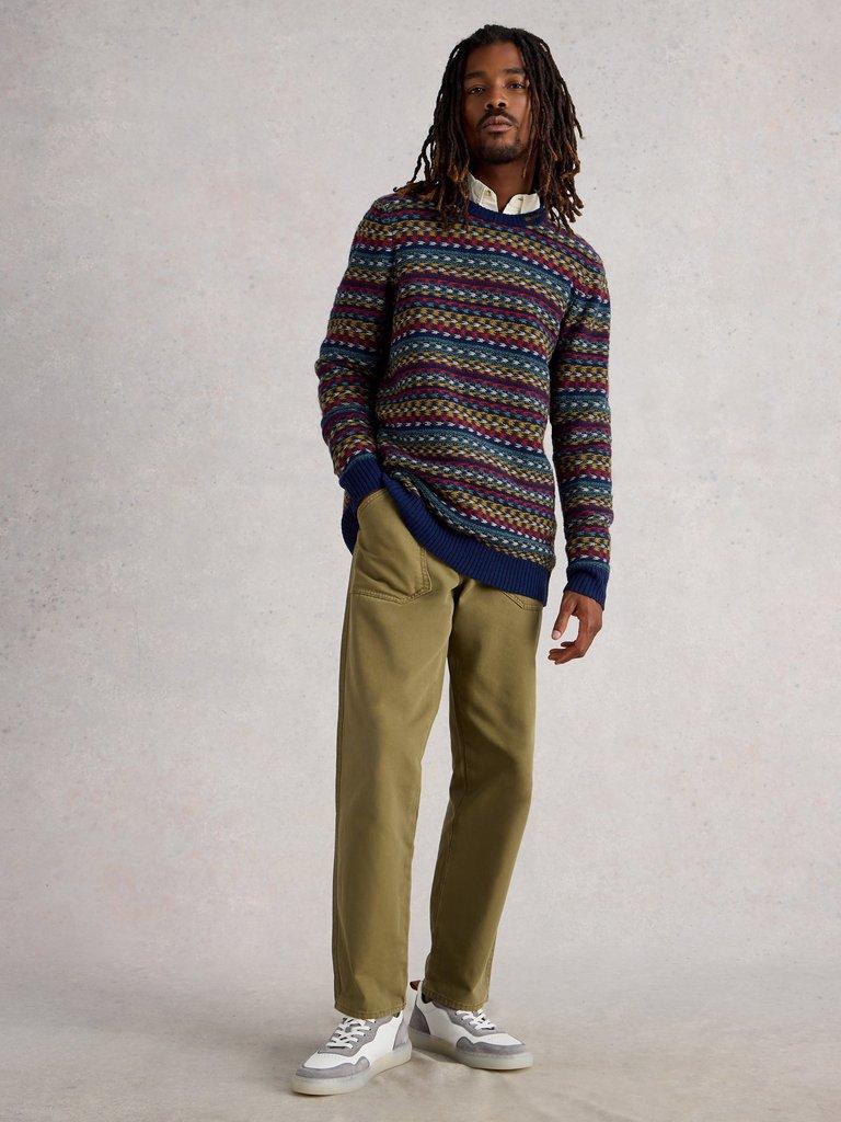 Lincoln Multi Stripe Crew Neck in NAVY MULTI - MODEL FRONT