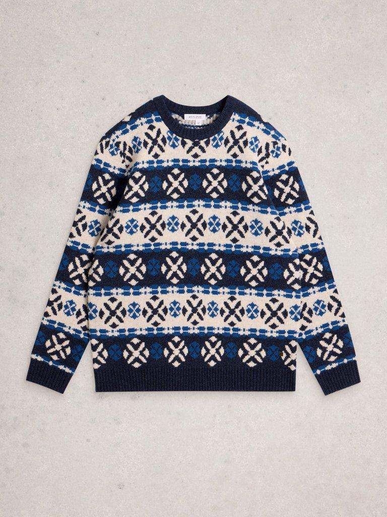Geo Fairisle Crew Neck in NAVY MULTI - FLAT FRONT