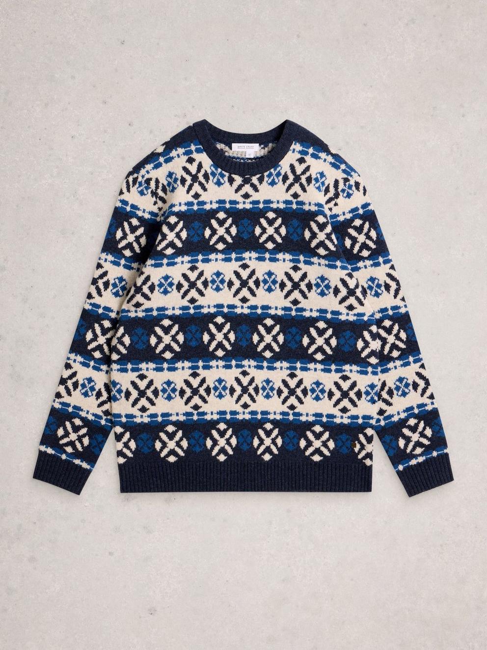 Geo Fairisle Crew Neck in NAVY MULTI - FLAT FRONT