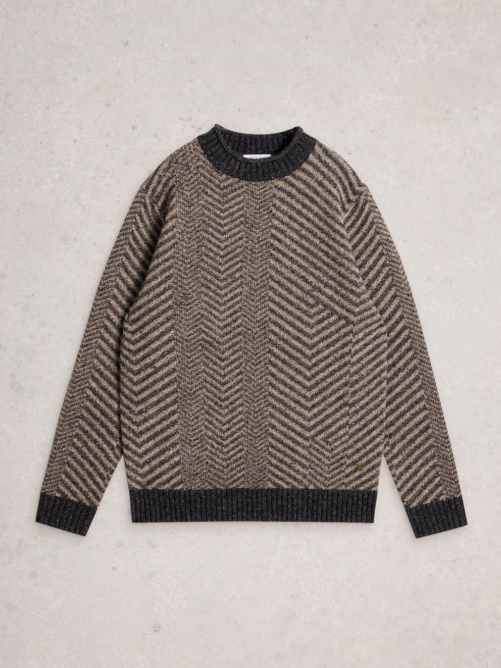 Jarrow Herringbone Crew Neck in GREY MLT - FLAT FRONT