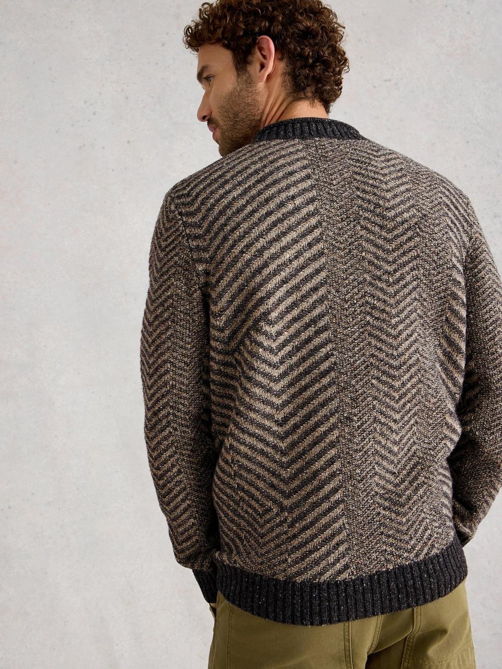 Jarrow Herringbone Crew Neck in GREY MLT - MODEL BACK
