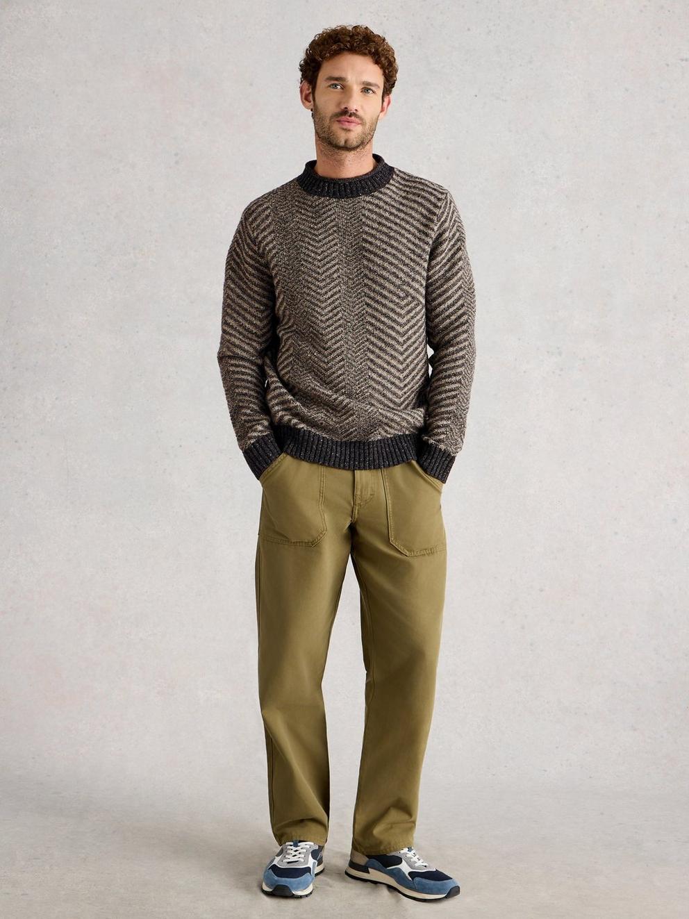 Jarrow Herringbone Crew Neck in GREY MLT - MODEL FRONT