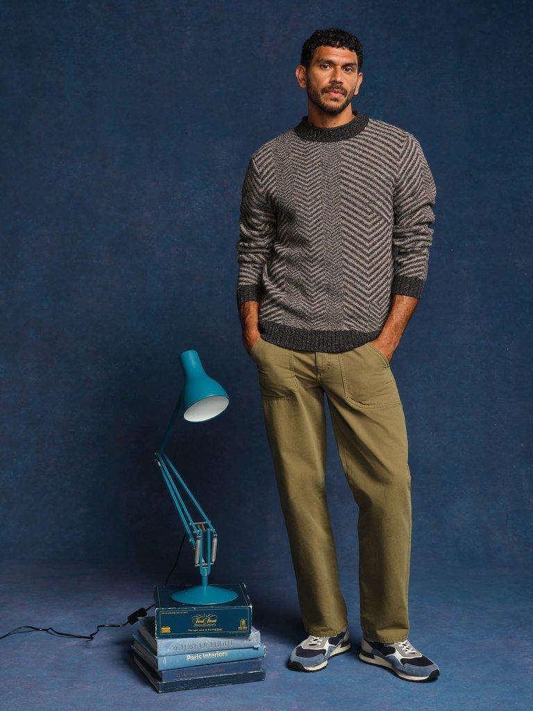 Jarrow Herringbone Crew Neck in GREY MLT - MIXED