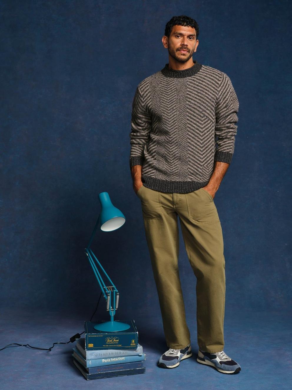 Jarrow Herringbone Crew Neck in GREY MLT - MIXED