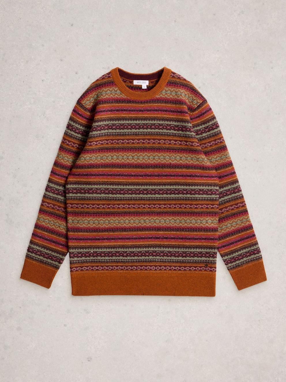 Ossett Fairisle Crew Neck in ORANGE MLT - FLAT FRONT