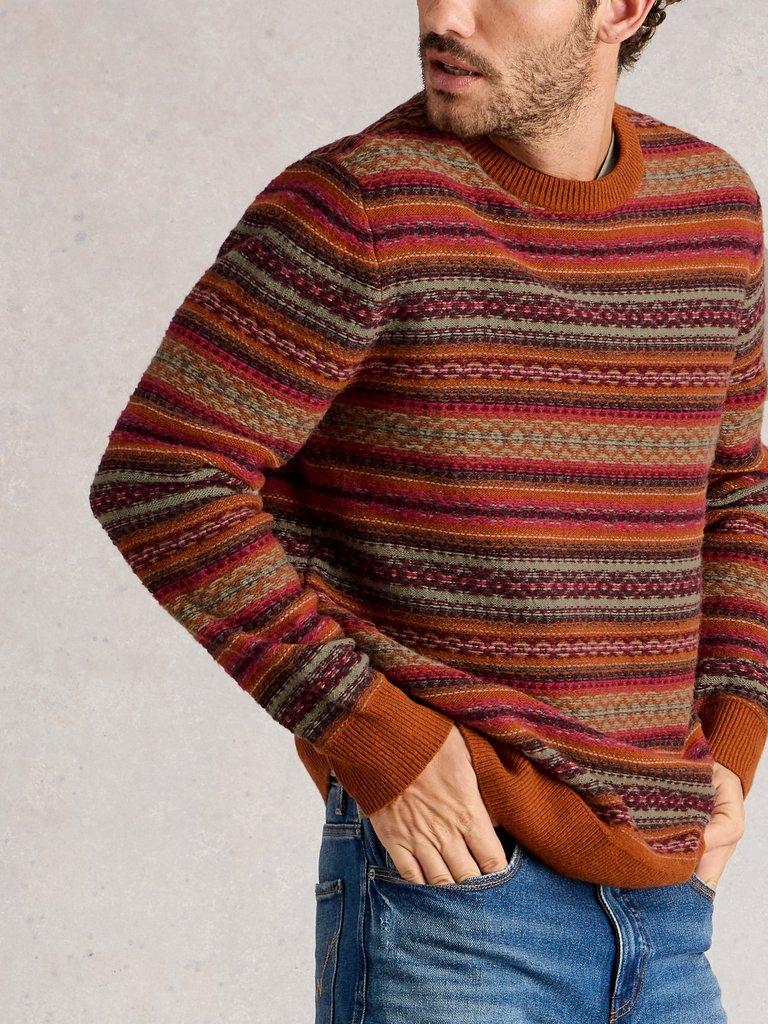 Ossett Fairisle Crew Neck in ORANGE MLT - LIFESTYLE