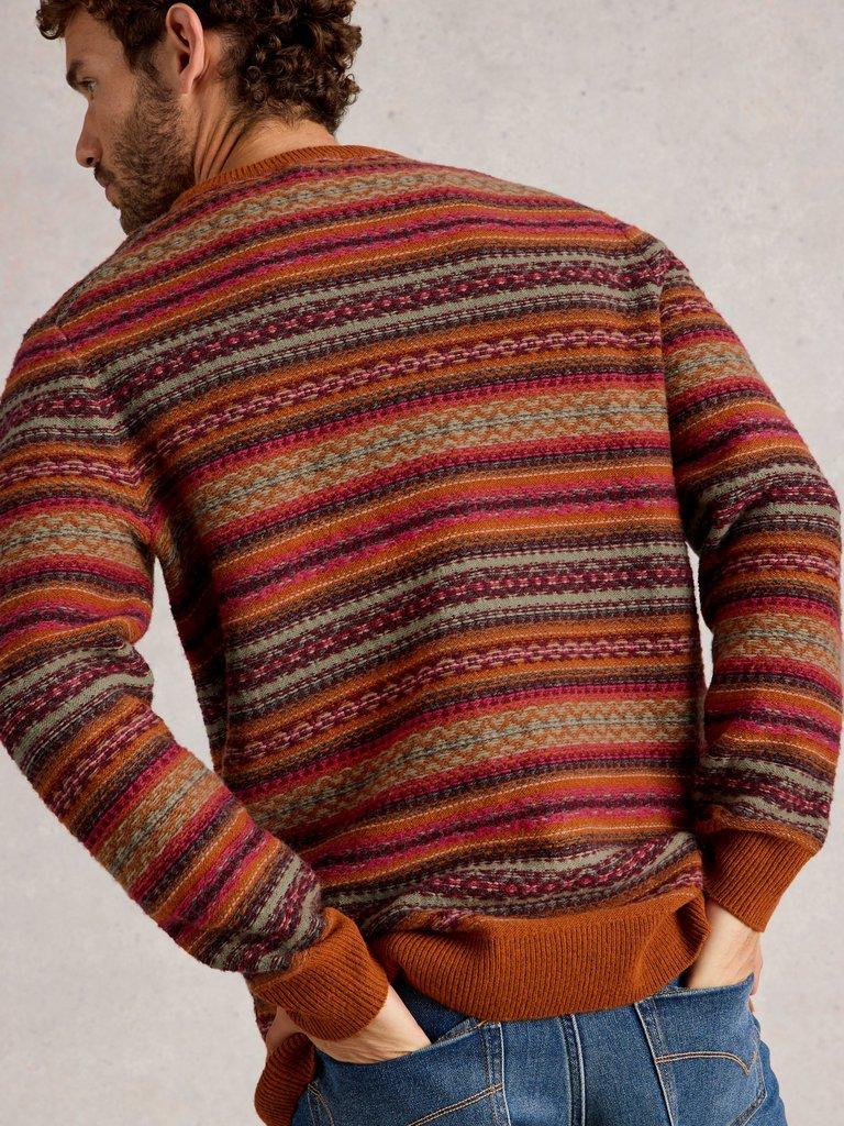 Ossett Fairisle Crew Neck in ORANGE MLT - MODEL BACK