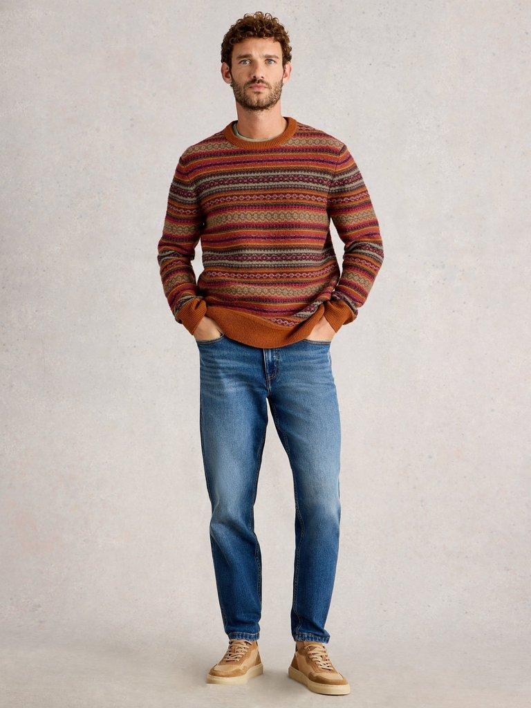 Ossett Fairisle Crew Neck in ORANGE MLT - MODEL FRONT