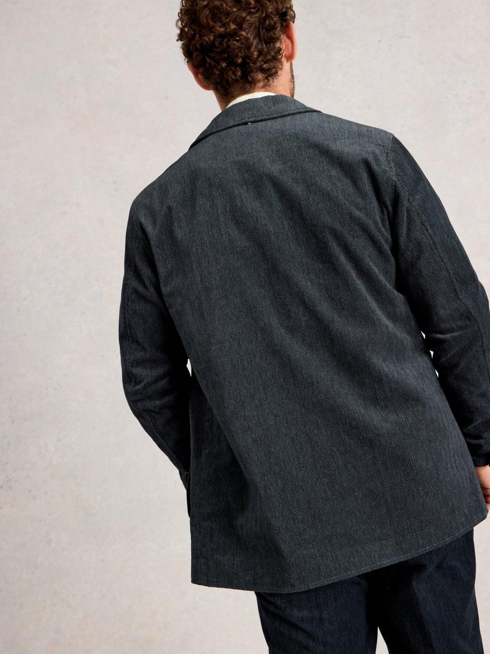 Herringbone Worker Jacket in CHARC GREY - MODEL BACK