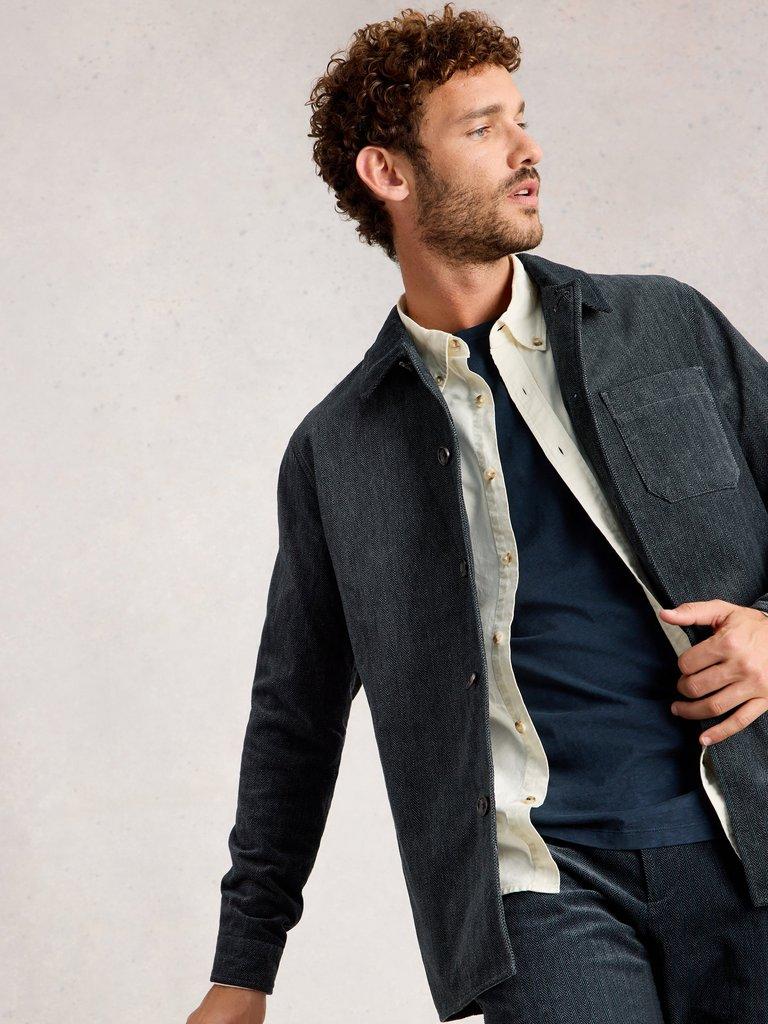 Herringbone Worker Jacket in CHARC GREY - MODEL DETAIL