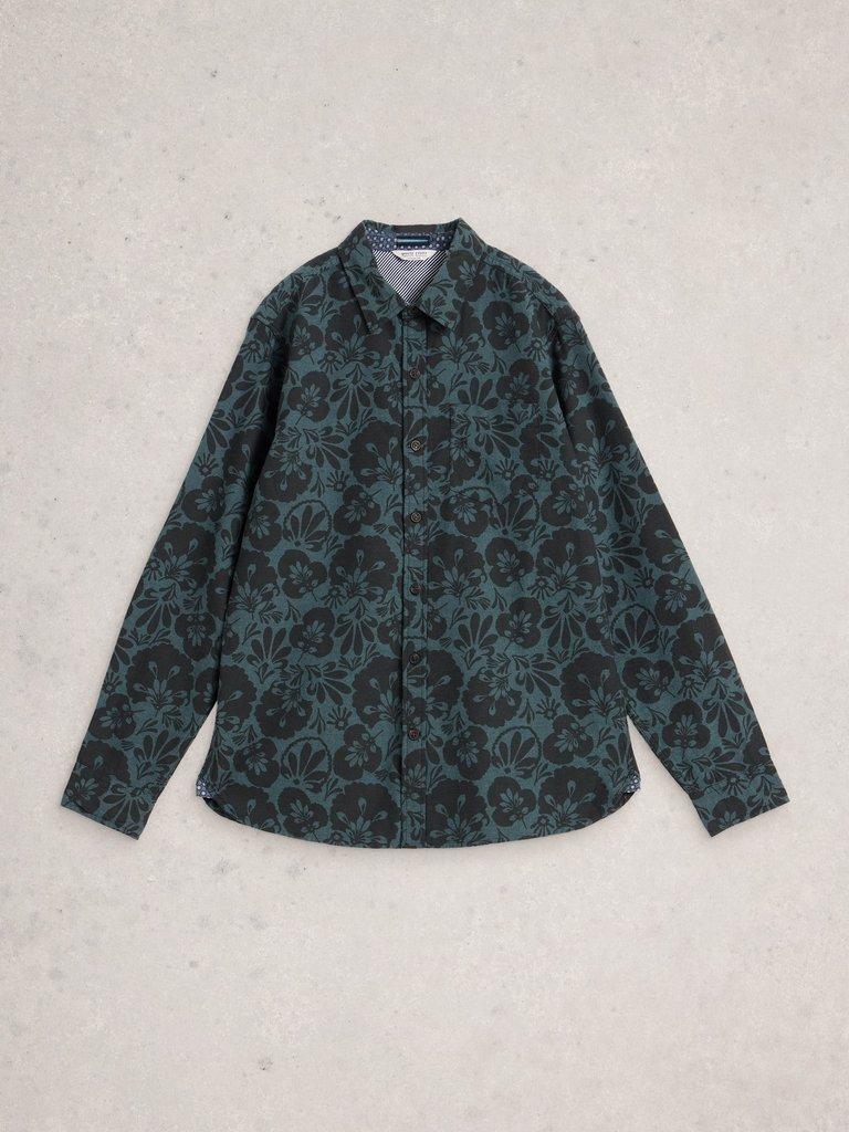 Finsbury Mono Print Shirt in GREEN PR - FLAT FRONT
