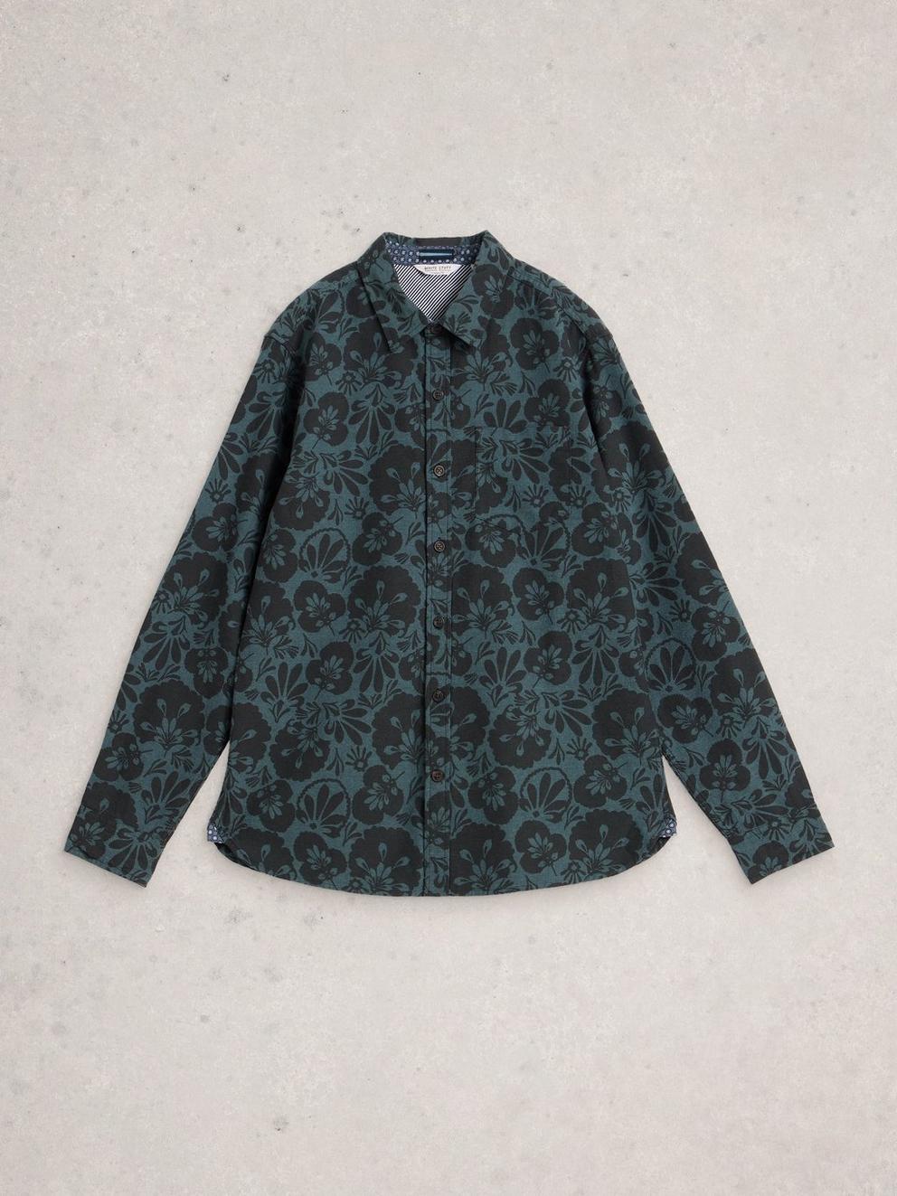 Finsbury Mono Print Shirt in GREEN PR - FLAT FRONT