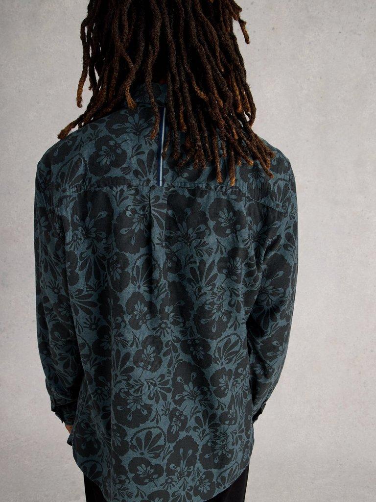 Finsbury Mono Print Shirt in GREEN PR - MODEL BACK