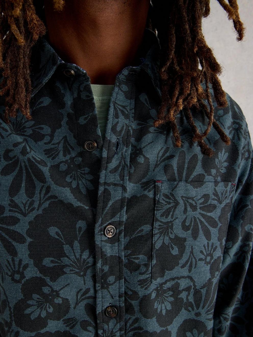 Finsbury Mono Print Shirt in GREEN PR - MODEL DETAIL
