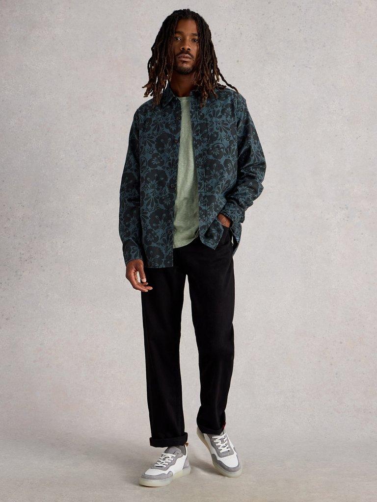 Finsbury Mono Print Shirt in GREEN PR - MODEL FRONT