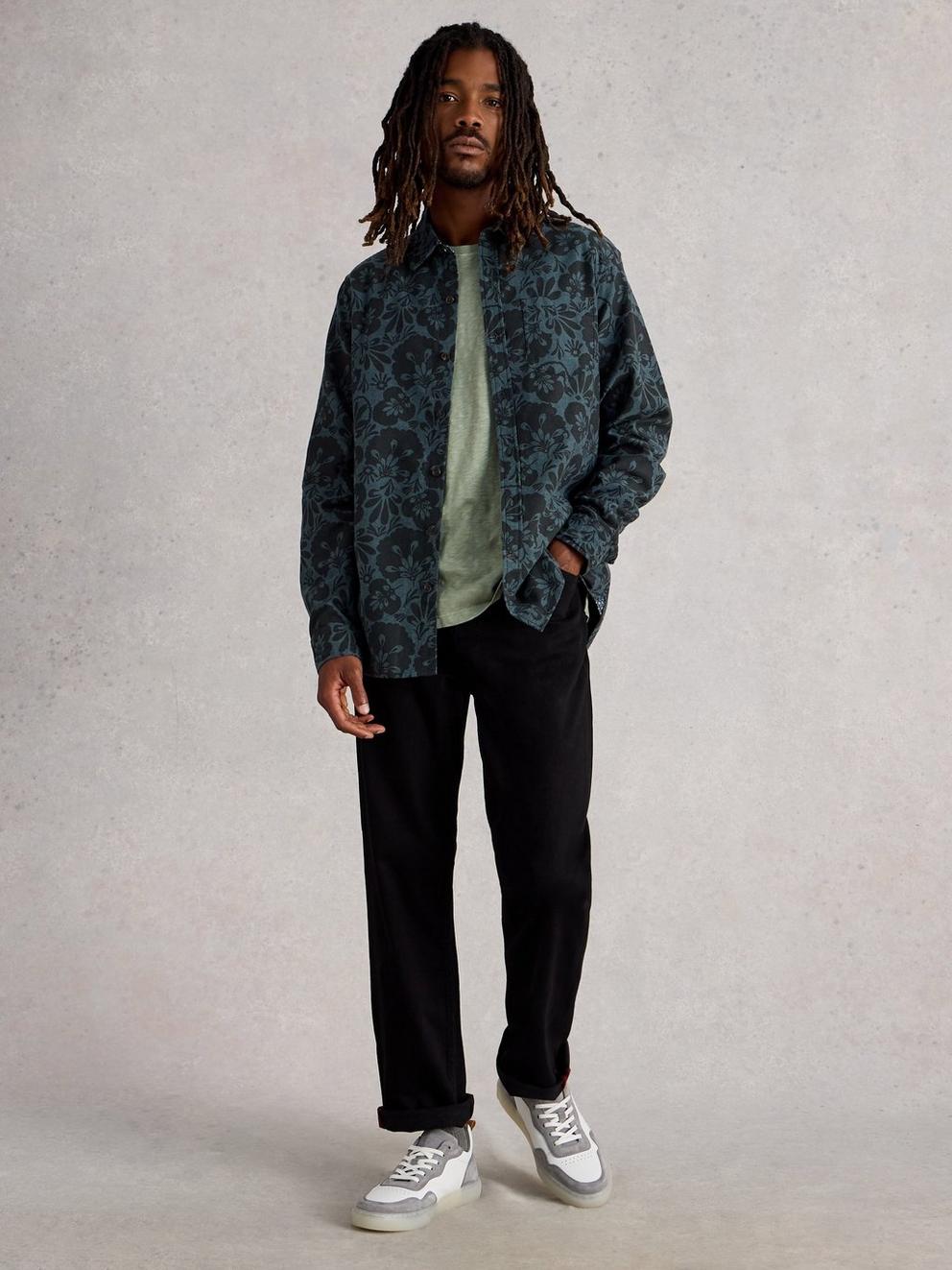 Finsbury Mono Print Shirt in GREEN PR - MODEL FRONT