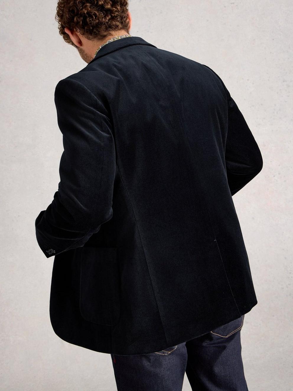 Velvet Blazer in DARK NAVY - MODEL BACK