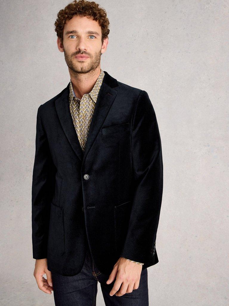 Velvet Blazer in DARK NAVY - MODEL DETAIL