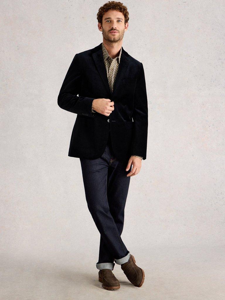 Velvet Blazer in DARK NAVY - MODEL FRONT