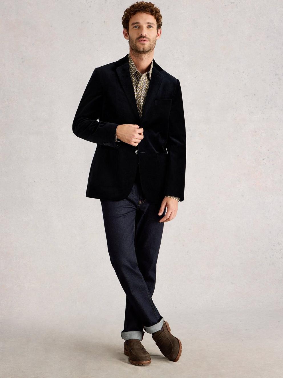 Velvet Blazer in DARK NAVY - MODEL FRONT