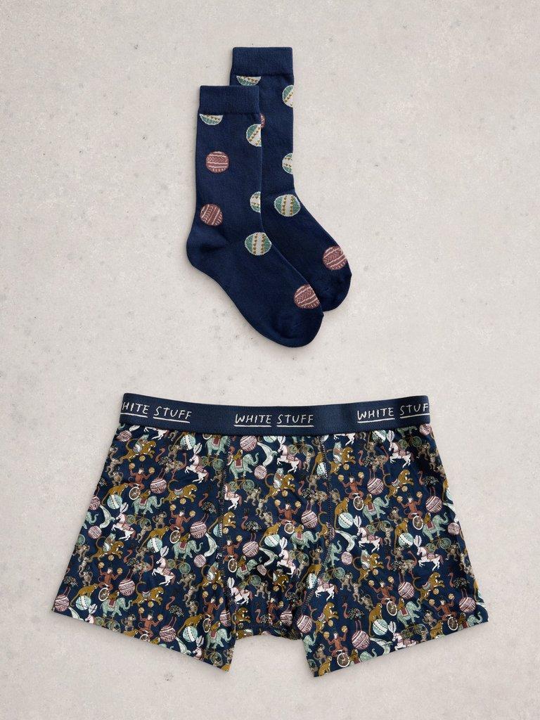 Boxers and Sock Gift Set in DARK NAVY - FLAT FRONT