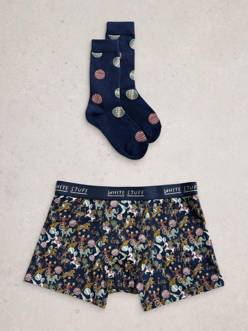 Boxers and Sock Gift Set in DARK NAVY - FLAT FRONT