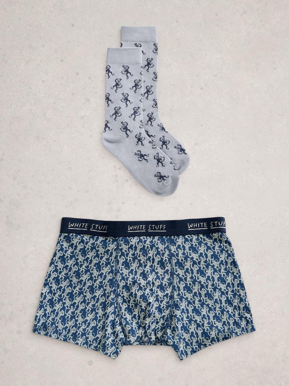 Boxers and Sock Gift Set in DK BLUE - FLAT FRONT