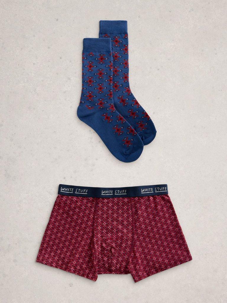 Boxers and Sock Gift Set in DK RED - FLAT FRONT