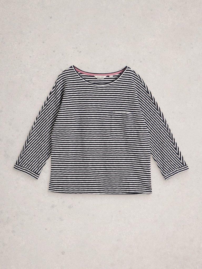 DEMI DOLMAN STRIPE TOP in NAVY MULTI - FLAT FRONT