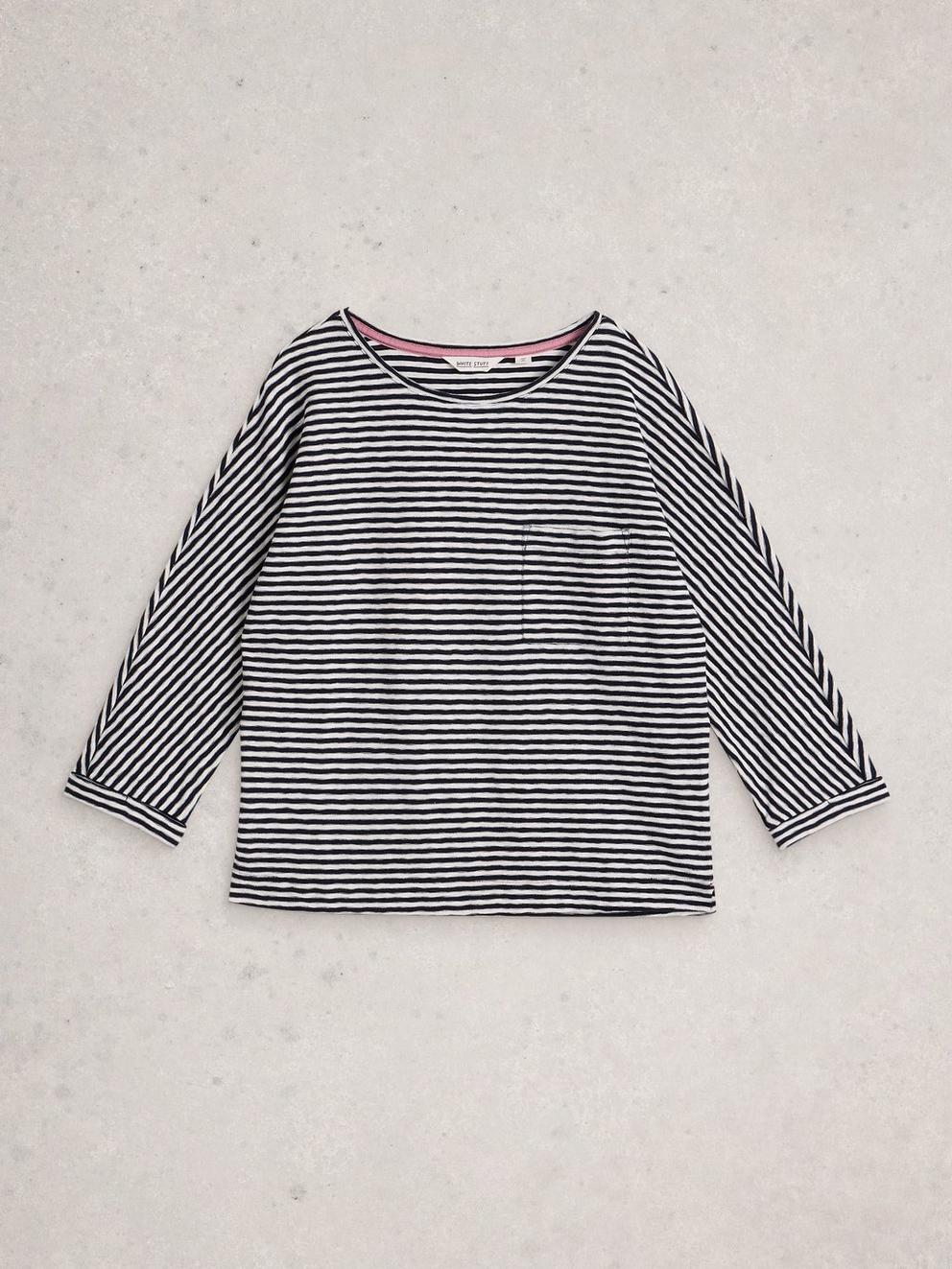 DEMI DOLMAN STRIPE TOP in NAVY MULTI - FLAT FRONT