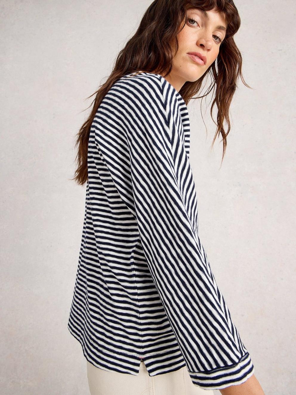 DEMI DOLMAN STRIPE TOP in NAVY MULTI - MODEL BACK