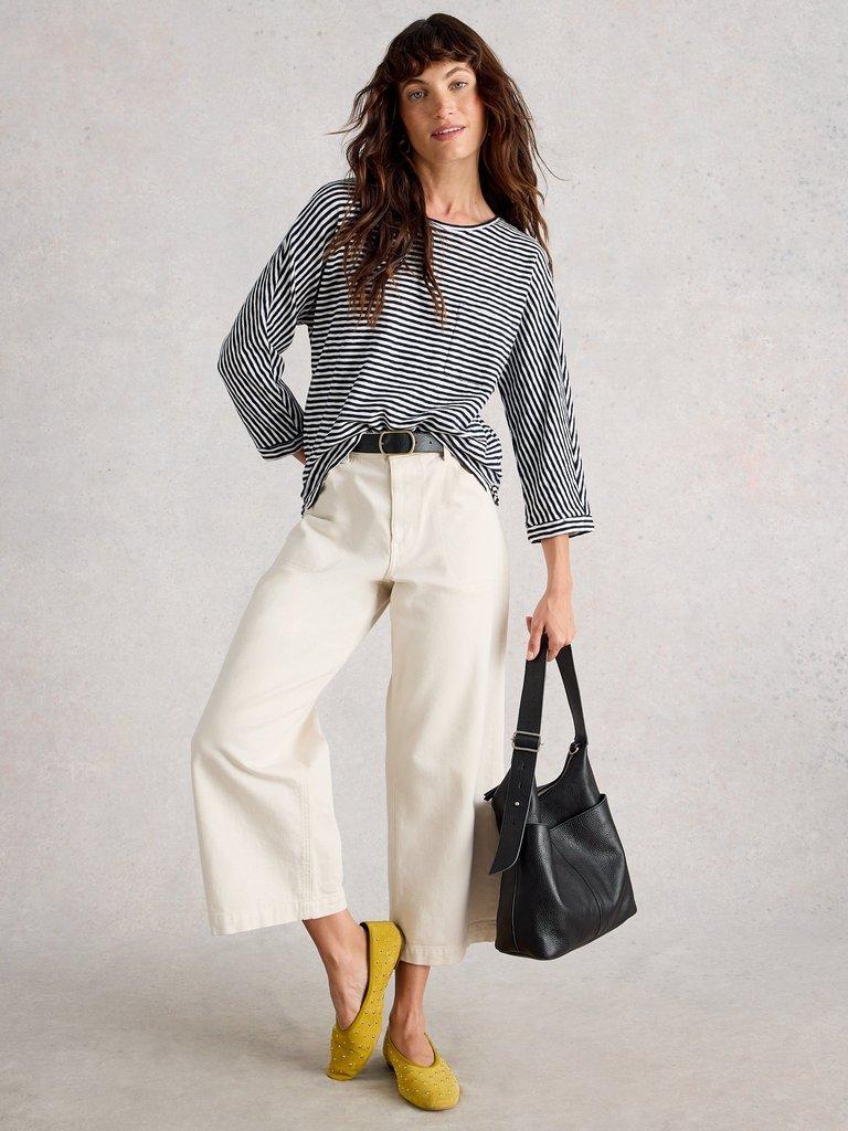 DEMI DOLMAN STRIPE TOP in NAVY MULTI - MODEL FRONT